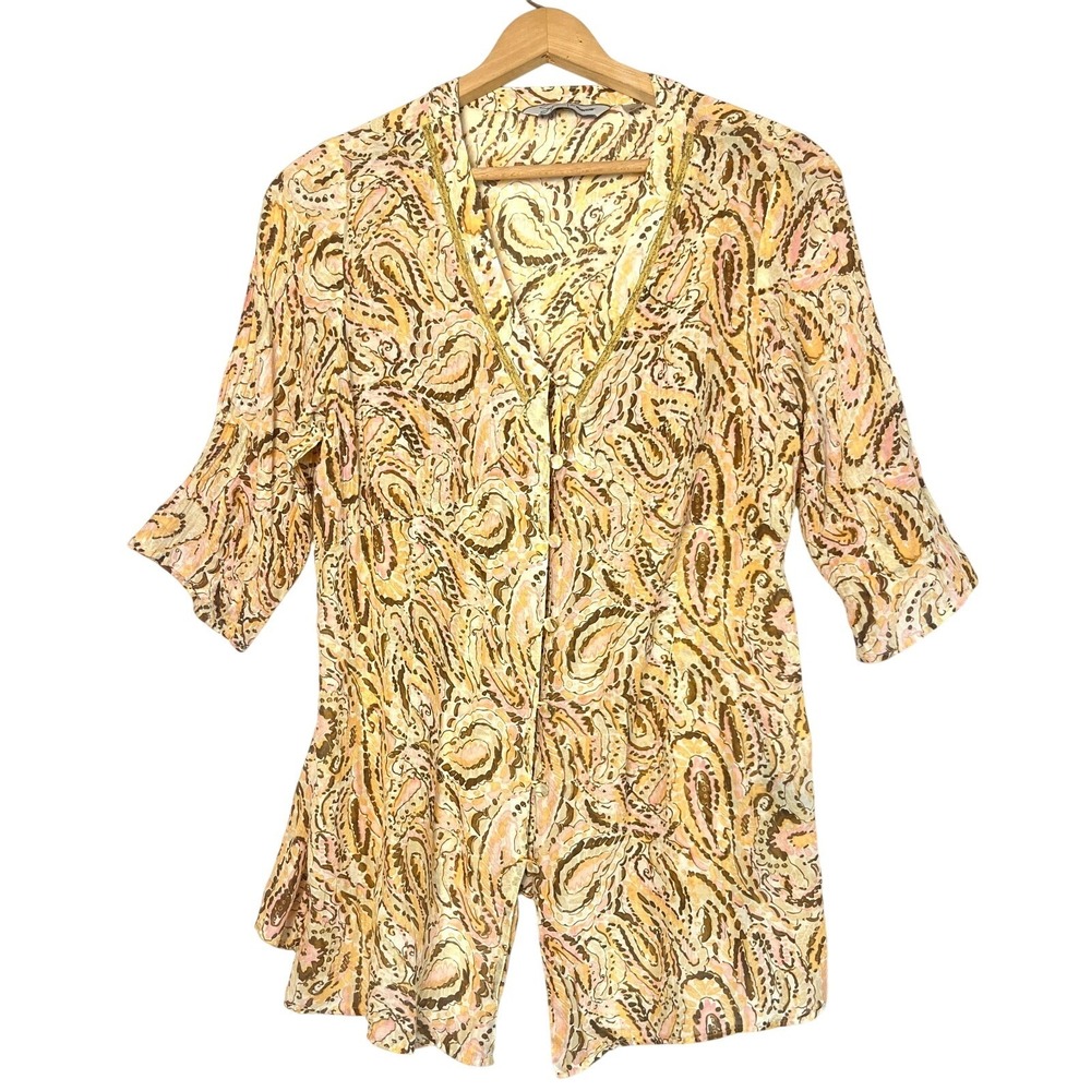 Avenue VTG Y2K SILK Paisley Long Sleeve Shirt Hippie Folk Size XL 14